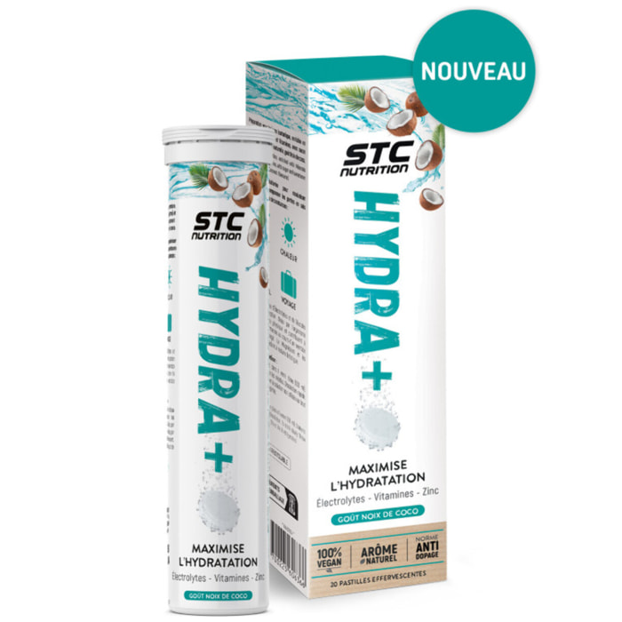 STC NUTRITION - Hydra+ - Préparation pour boisson isotonique à base d'Électrolytes, Vitamines, sucre et édulcorant naturels - Coco - Optimise l'hydratation - 20 Pastilles