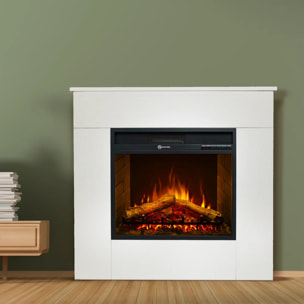 Michelangelo - Camino Elettrico da Terra con Effetto Fiamma 96x90x35 cm In Legno Bianco