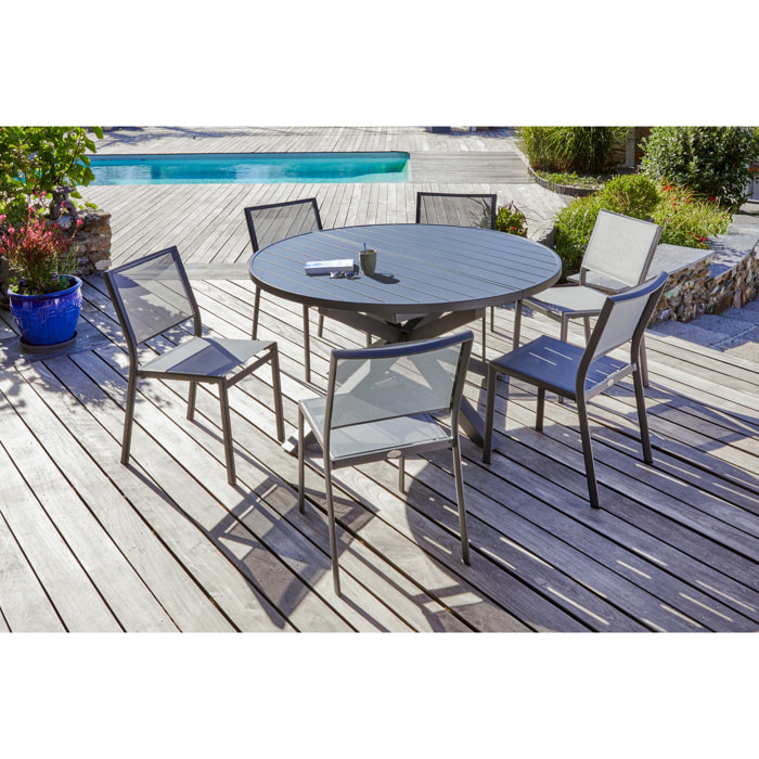 PELOSA - Ensemble repas 6 places en aluminium anthracite avec rallonge papillon