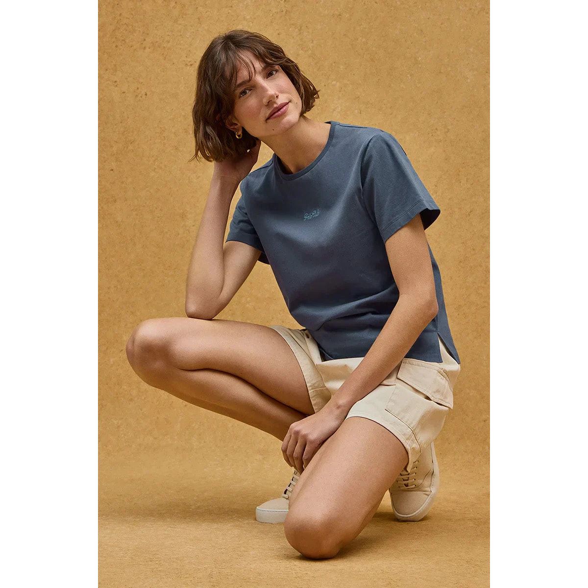 Maglietta blu denim a maniche corte regular fit con ricamo Polo Club