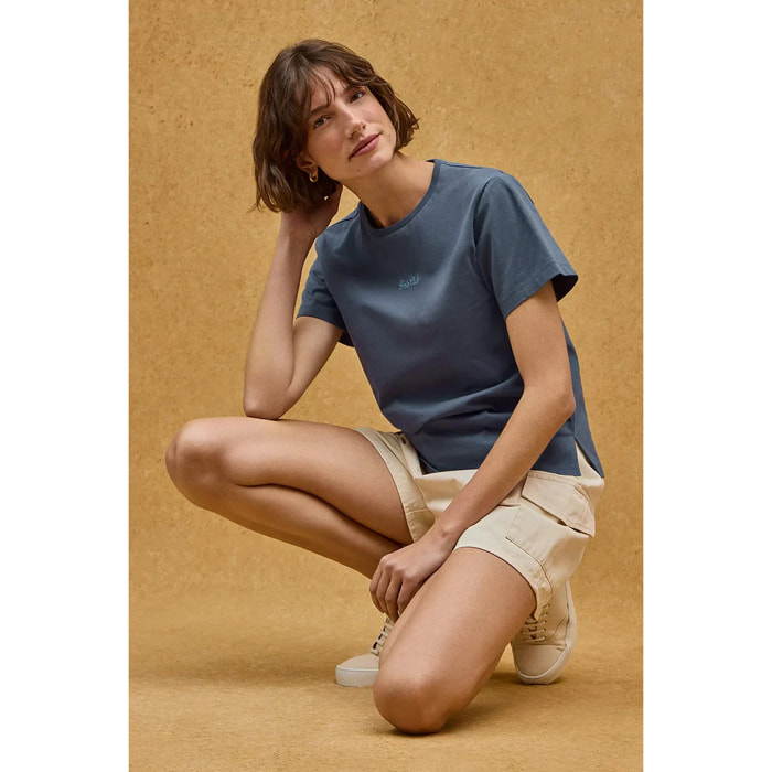 Maglietta blu denim a maniche corte regular fit con ricamo Polo Club