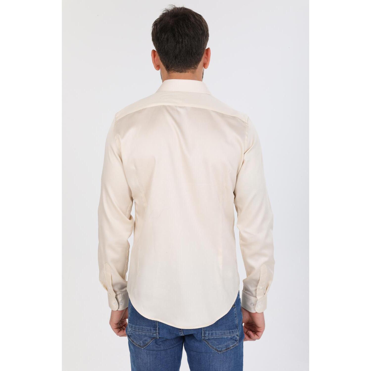 Camicia Uomo 1 Bottone Italiano Slim Satin Unito Champagne
