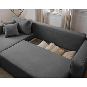 Topaze - canapé d'angle réversible - 4 places - convertible avec coffre - en tissu - Gris foncé