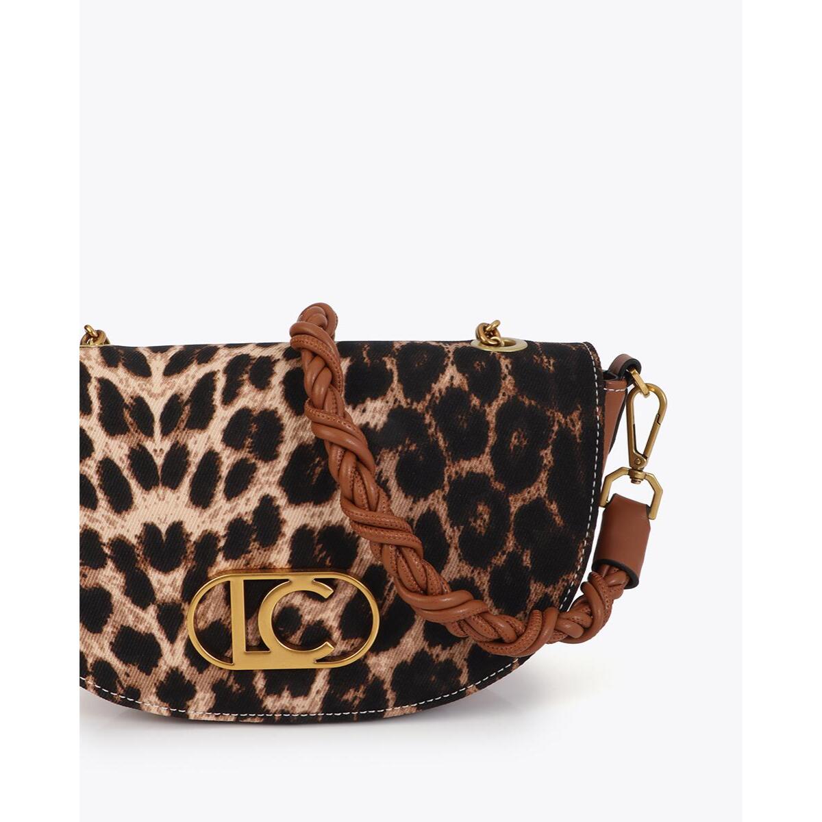 Borsa a mezzaluna con stampa leopardata ed effetto pelle