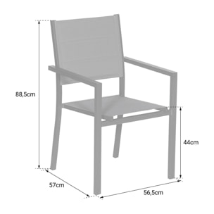 Lot de 8 chaises rembourrées en aluminium anthracite - textilène gris