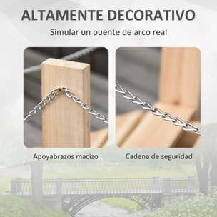 Puente de Jardín de Madera con Pasamanos de Cadenas Metálicas Puente Decorativo para Estanque Carga 5 kg para Decoración Patio 100x32x48 cm Madera Natural