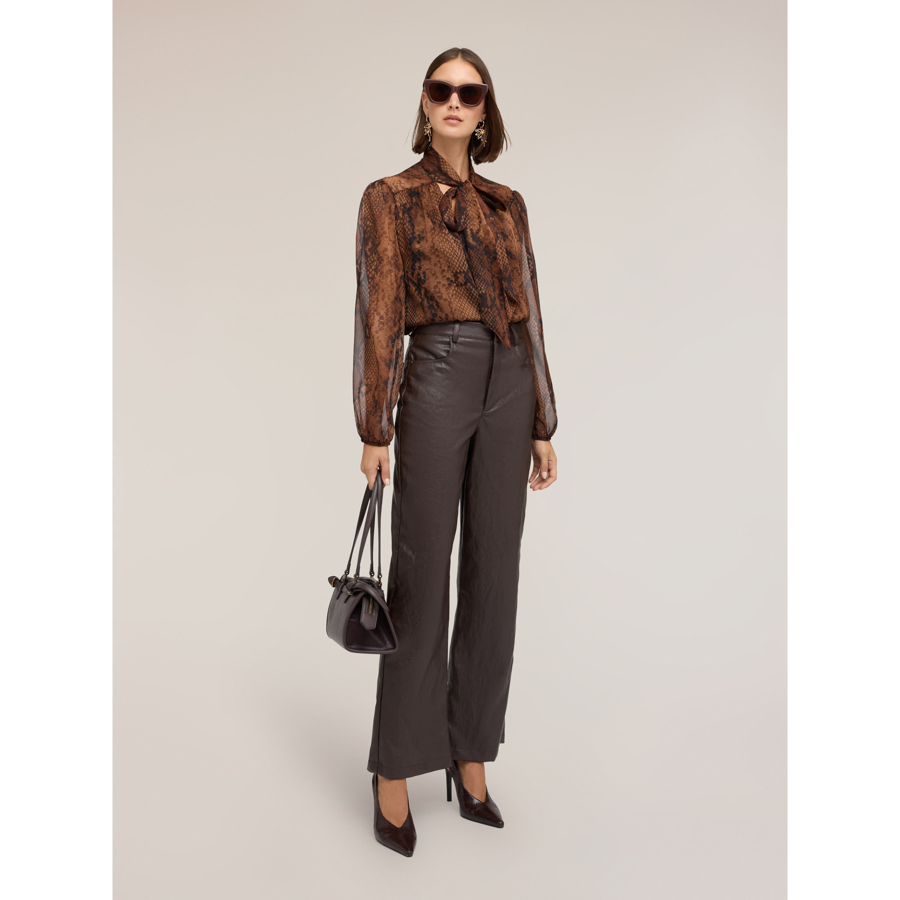 Motivi - Pantalones palazzo brillantes - Marrón
