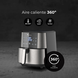 Freidora de aire sin aceite con capacidad de 6l y 1800w de potencia con pantalla led táctil con 8 funciones diferentes masterpro