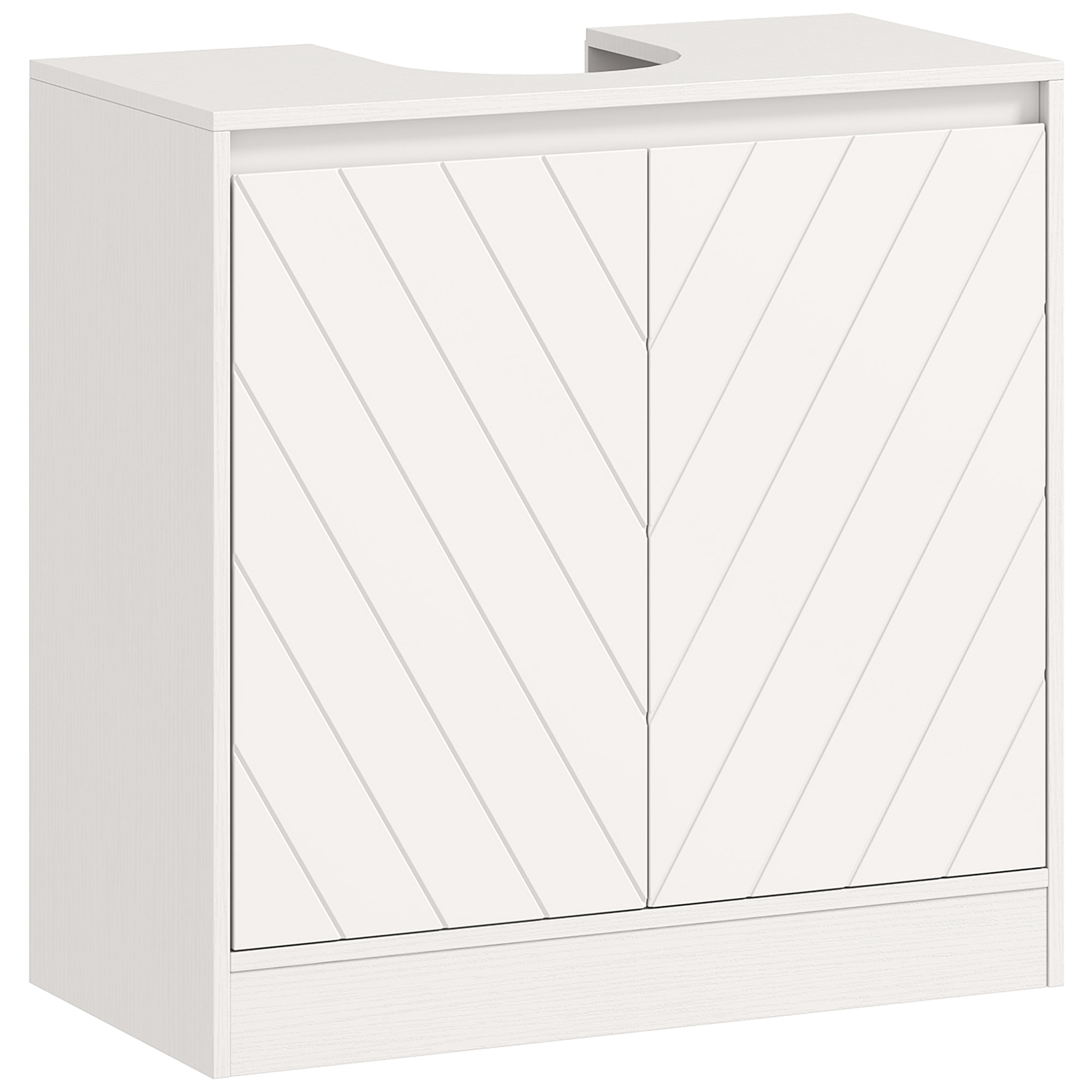 Mueble Bajo Lavabo, Mueble de Baño con 2 Puertas y Estante Ajustable, Armario de Baño para Lavabos con o sin Pedestal, Estilo Vintage, 60x30x59,8 cm, Blanco
