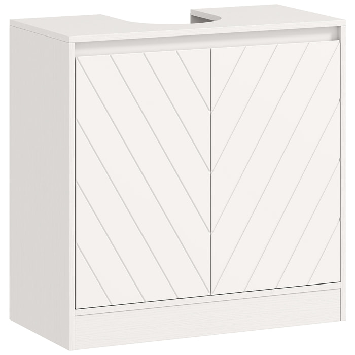 Mueble Bajo Lavabo, Mueble de Baño con 2 Puertas y Estante Ajustable, Armario de Baño para Lavabos con o sin Pedestal, Estilo Vintage, 60x30x59,8 cm, Blanco