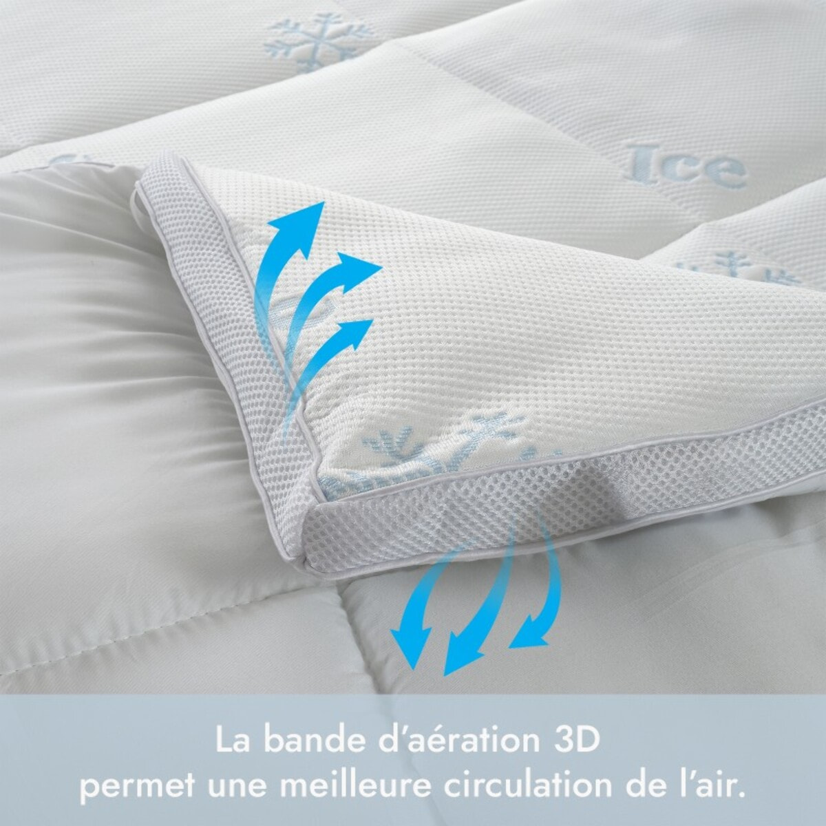 Surmatelas été 100% microfibre | Tissu Ice Cool rafraîchissant | Bande respirante 360° | Sangles de maintien