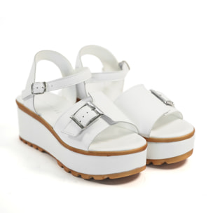 SANDALO FIBBIA VERA PELLE BIANCO