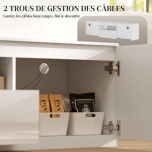 Meuble TV design façade laquée 2 portes tiroir niche blanc
