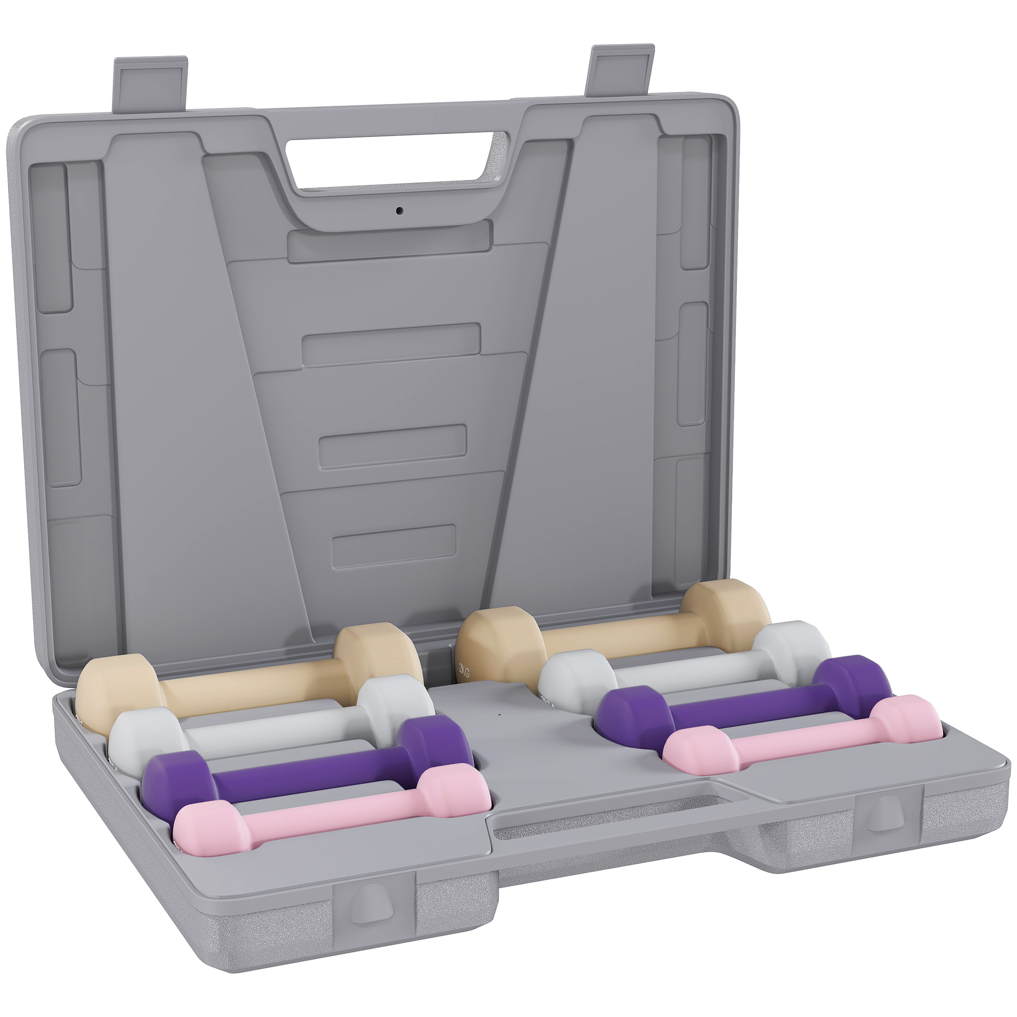 Juego de Mancuernas de 8 Piezas, Total 10 kg, 2x0,5 kg, 2x1 kg, 2x1,5 kg, 2x2 kg, Mancuernas Poligonales Antideslizantes y Estuche de Transporte para Ejercicio en Casa, Gimnasio, Multicolor