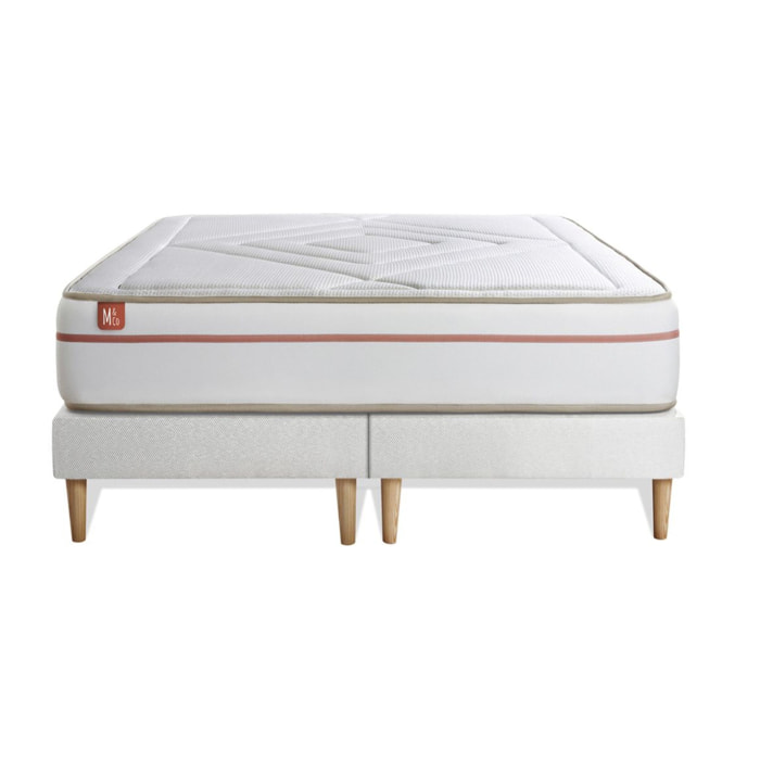 Ensemble Matelas Le Paisible - 24cm - Mémoire de forme - Matériaux éco-responsable - Sommier Tapissier Blanc