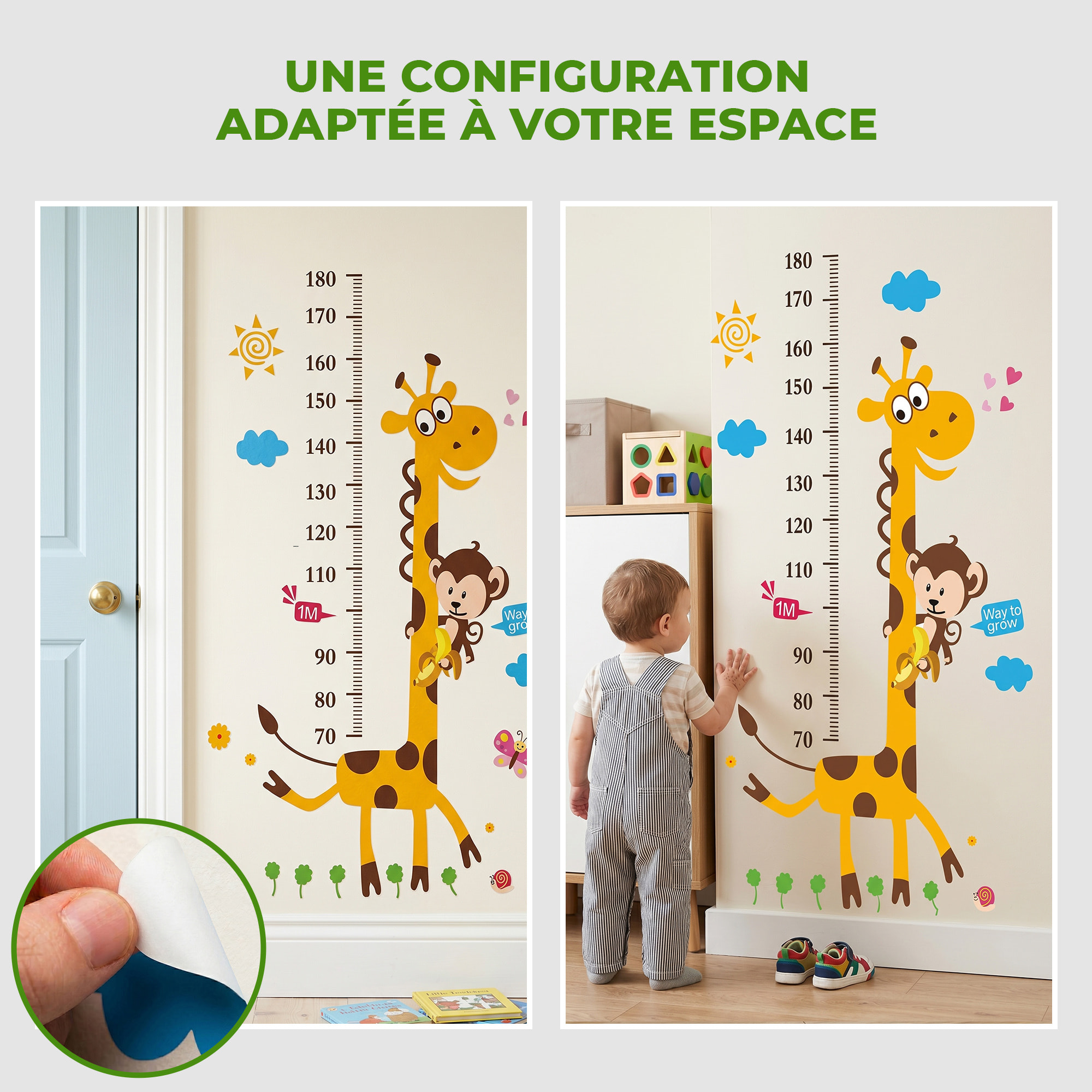 Stickers Muraux décoration adhésifs toise singe et girafe