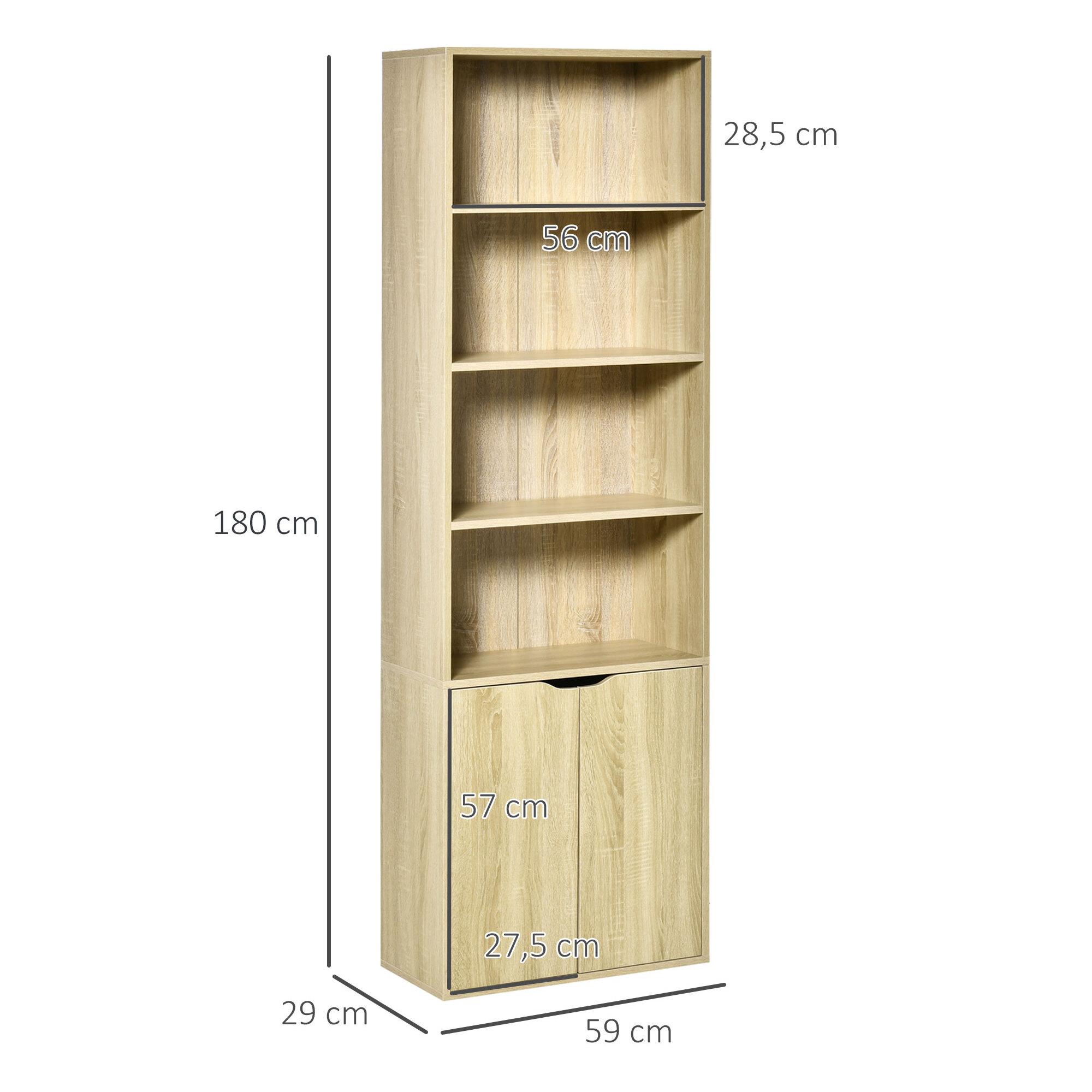 HOMCOM Estantería Librería con 4 Compartimentos Abiertos y 1 Armario con 2 Estantes Almacenaje Libros Plantas para Salón Estudio 59x29x180 cm Madera Natural