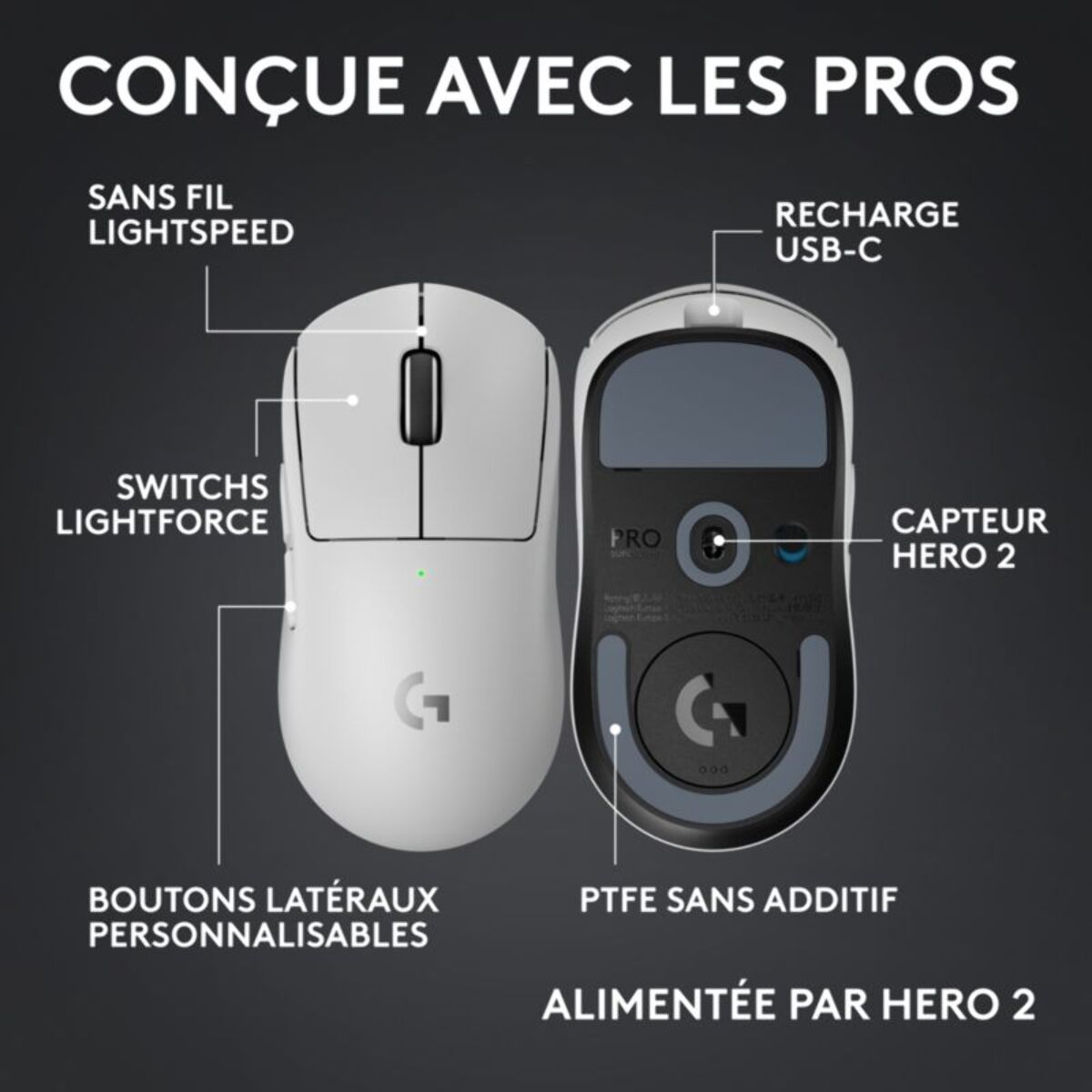 Souris Gamer Sans Fil LOGITECH Pro X superlight 2 compact Blanc