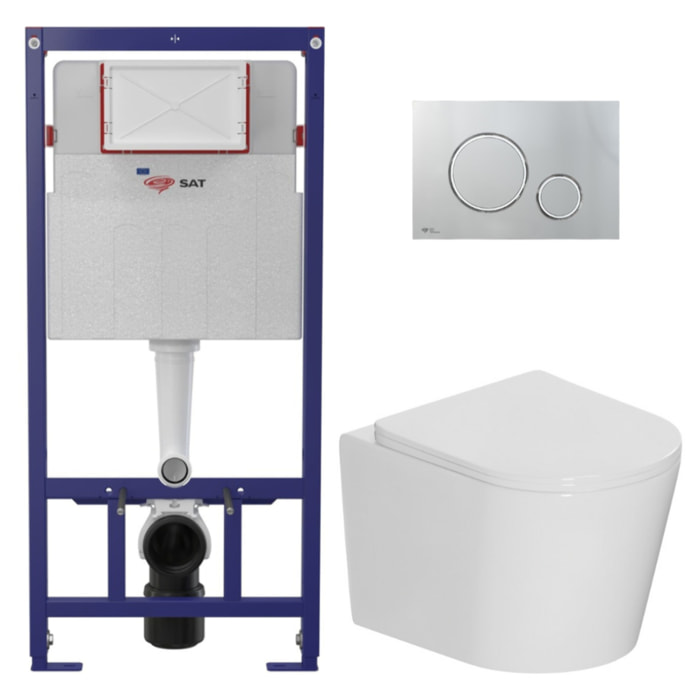 Pack WC bâti-support léger 112 cm ECO 2L Swiss Aqua Technologies + WC suspendu Ceramia + plaque chrome brillant (STECE14WT05-IN)