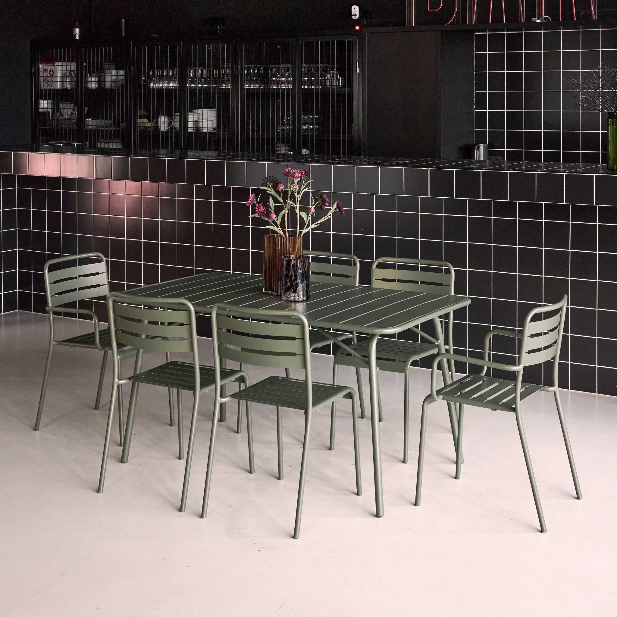 Table de jardin pliante métal + 6 assises AMÉLIA