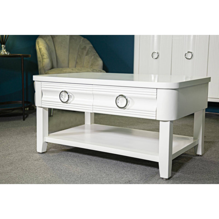 Tavolino da salotto Taylor, Tavolo basso da caffè, Portariviste per divano, Ripiano da soggiorno, 90x60 h47 cm, Bianco