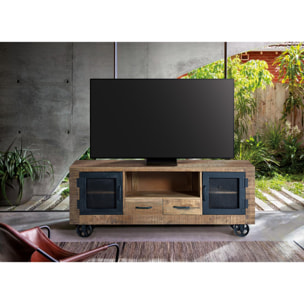 Mueble TV de Madera de Mango, Metal 150 Cm Estilo Industrial Moderno