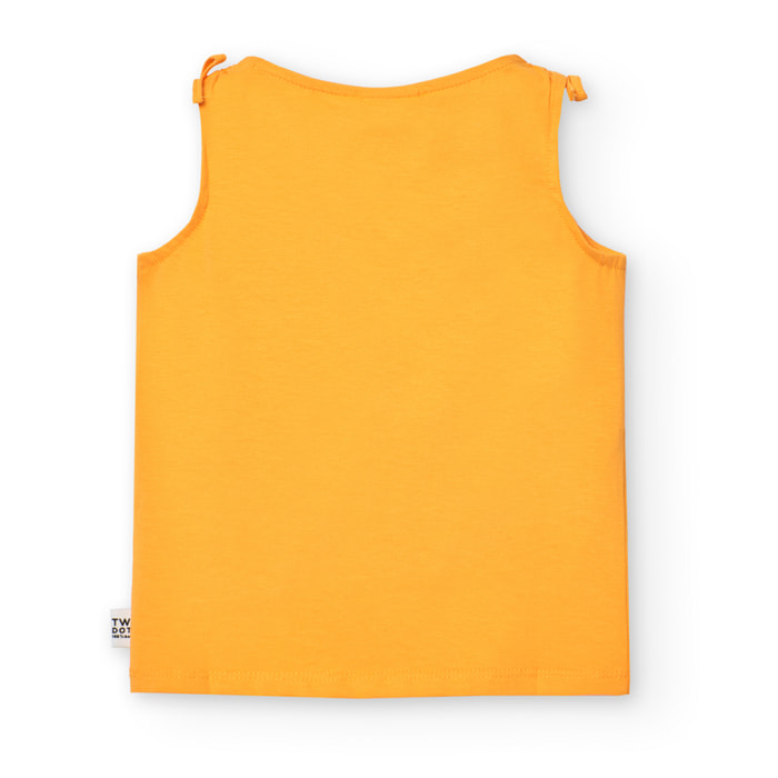 Camiseta niña estampada, cuello redondo, tirantes, naranja