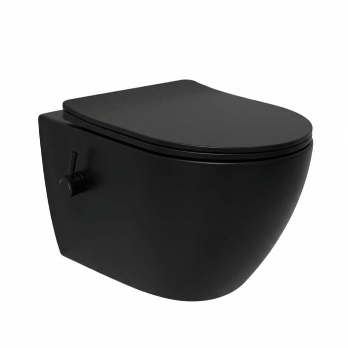 Fusion WC japonais suspendu sans bride avec abattant SoftClose, noir mat (SATFUS11BFCBKM)