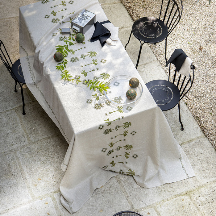 Nappe unie en lin brodé, BARBADE, Beige naturel