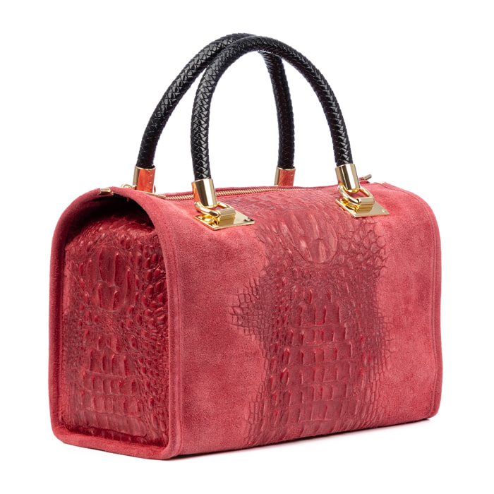 FIRENZE ARTEGIANI Anacapri Borsa tote da donna. Incisione di coccodrillo in vera pelle scamosciata. Prodotto in Italia 30x15x22 Cm. Colore: Tortora