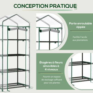 Serre de jardin balcon étagère serre 4 niveaux 0,7L x 0,5l x 1,6H m acier époxy bâche amovible PVC haute densité transparente