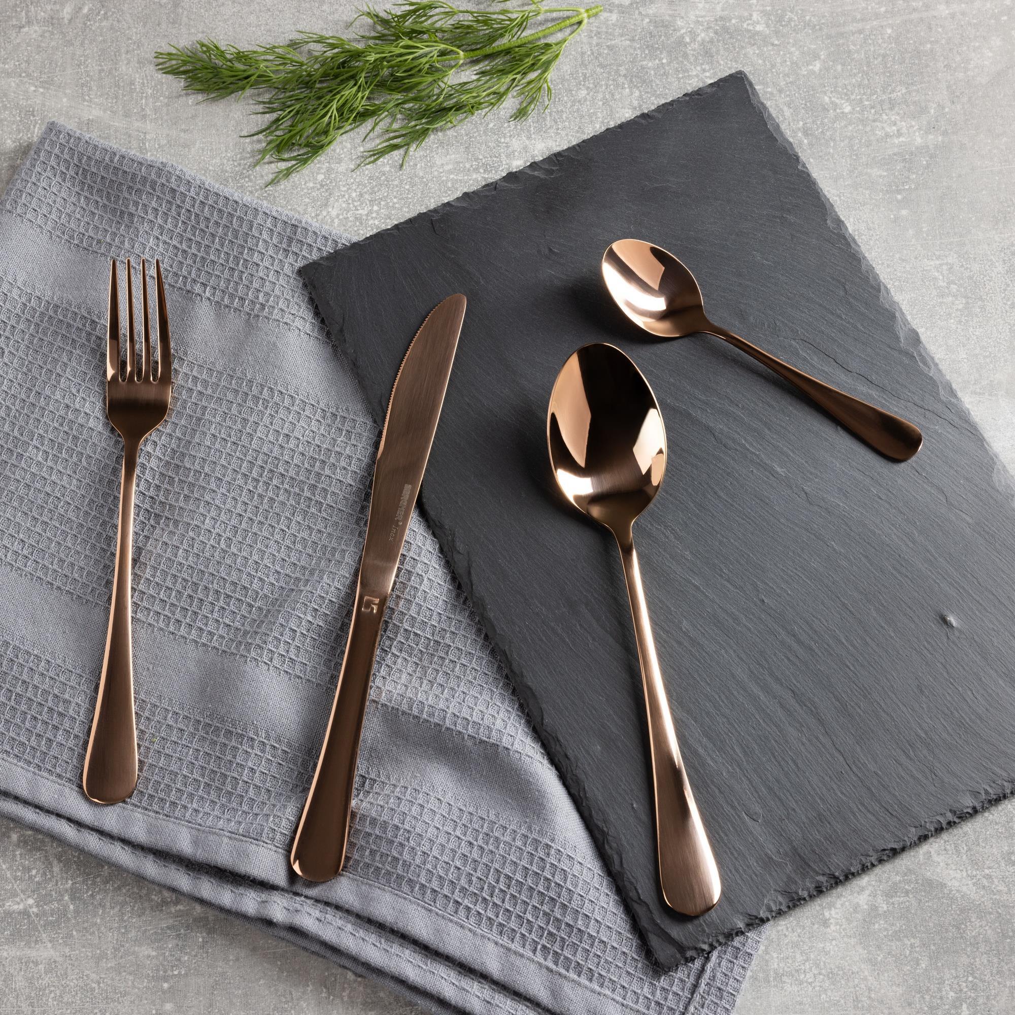 Juego de 16 Pzs de cubertería en acero inoxidable (4 Cucharas + 4 Tenedores + 4 Cuchillos + 4 Cucharillas) color Cobre