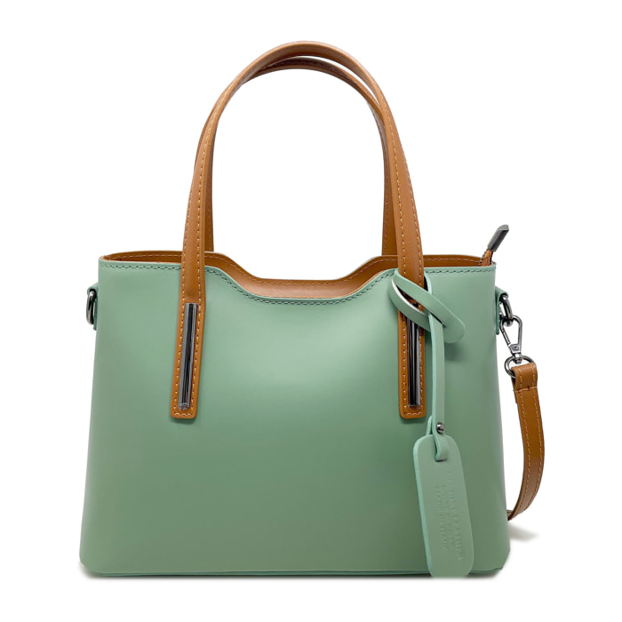 Chicca Borse - Borsa a Mano Donna in Vera Pelle - Colore Salvia - Cuoio