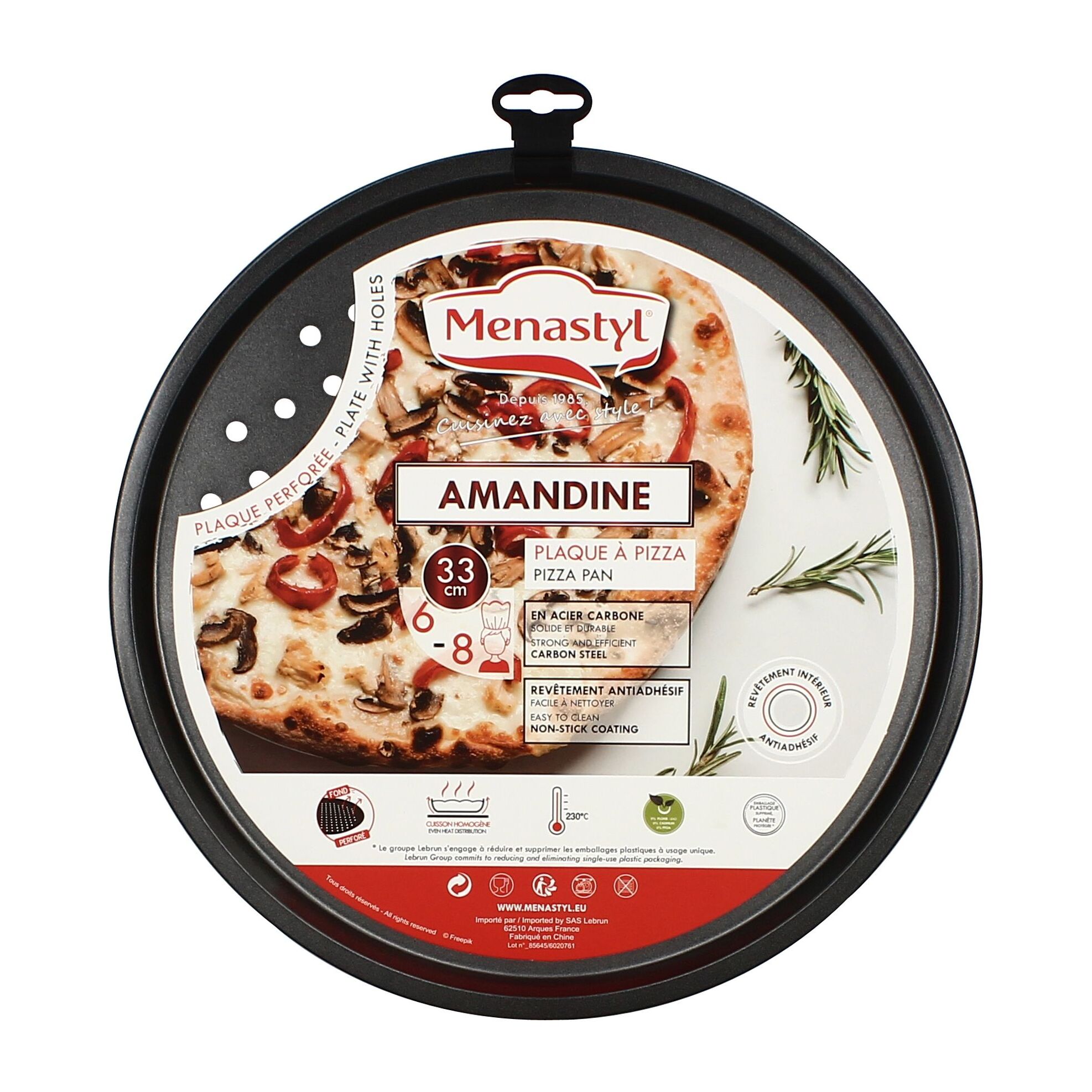Plaque à pizza en acier carbone 33,5cm AMANDINE