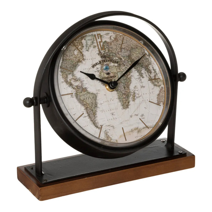 Horloge à poser "Flavia" - métal et bois - noir - H20 cm