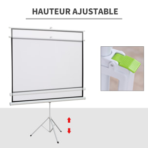 Écran de projection avec support trépied réglable en hauteur home-cinéma vidéo projecteur format 4:3 84 pouces blanc