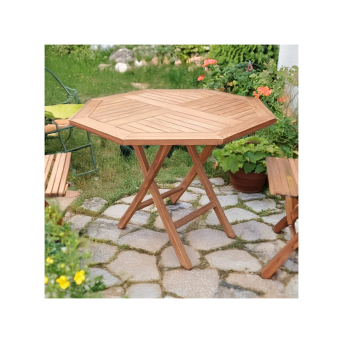 Table de jardin octogonale 100 x 100 cm bois de teck massif - TECKIA
