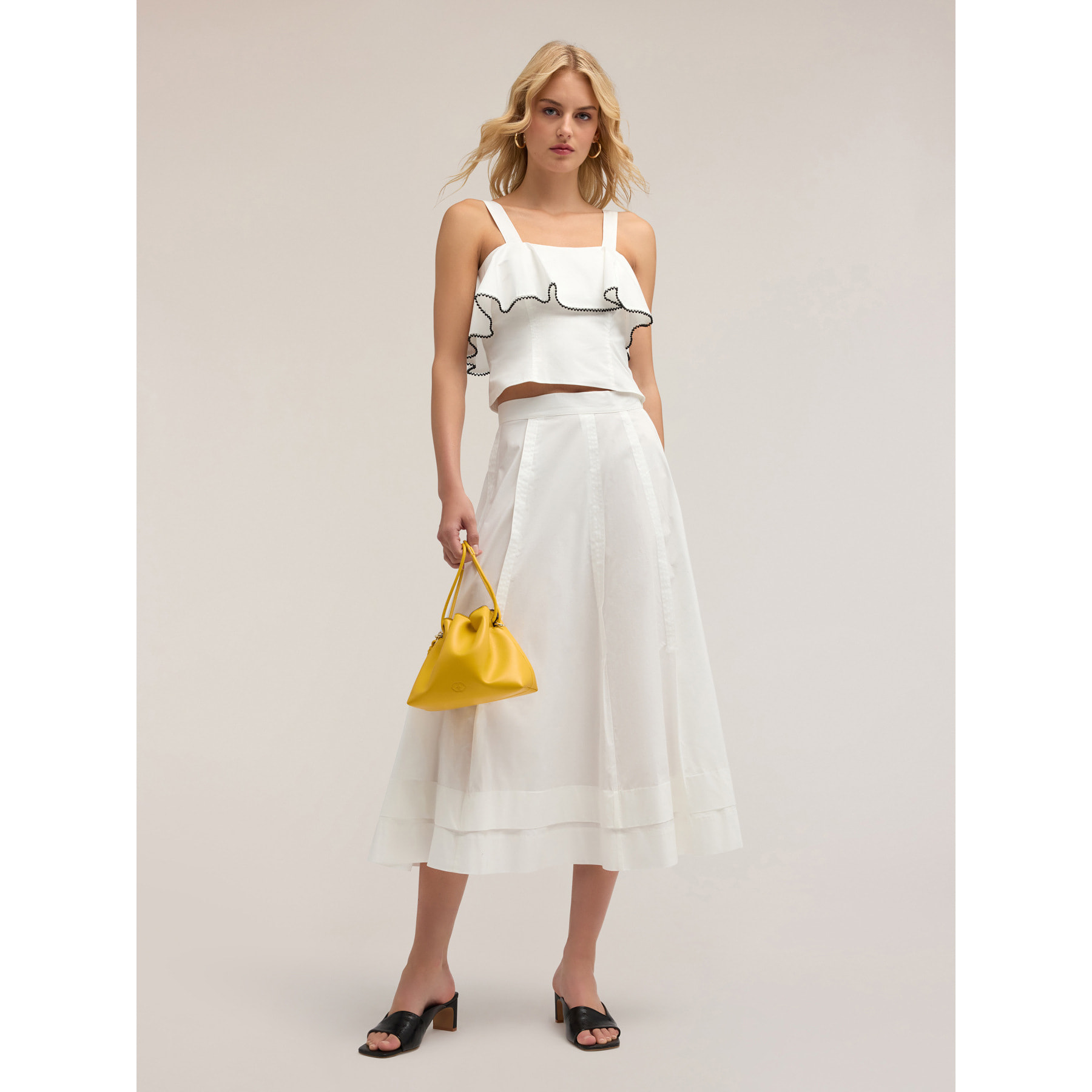 Motivi - Top in popeline con balza - Bianco