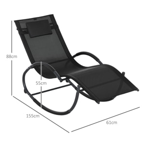 Chaise longue à bascule rocking chair design contemporain métal textilène noir