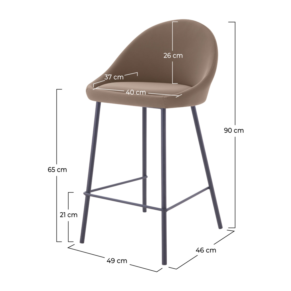 Lot de 2 chaises pour îlot central 65 cm en cuir synthétique marron - Misty