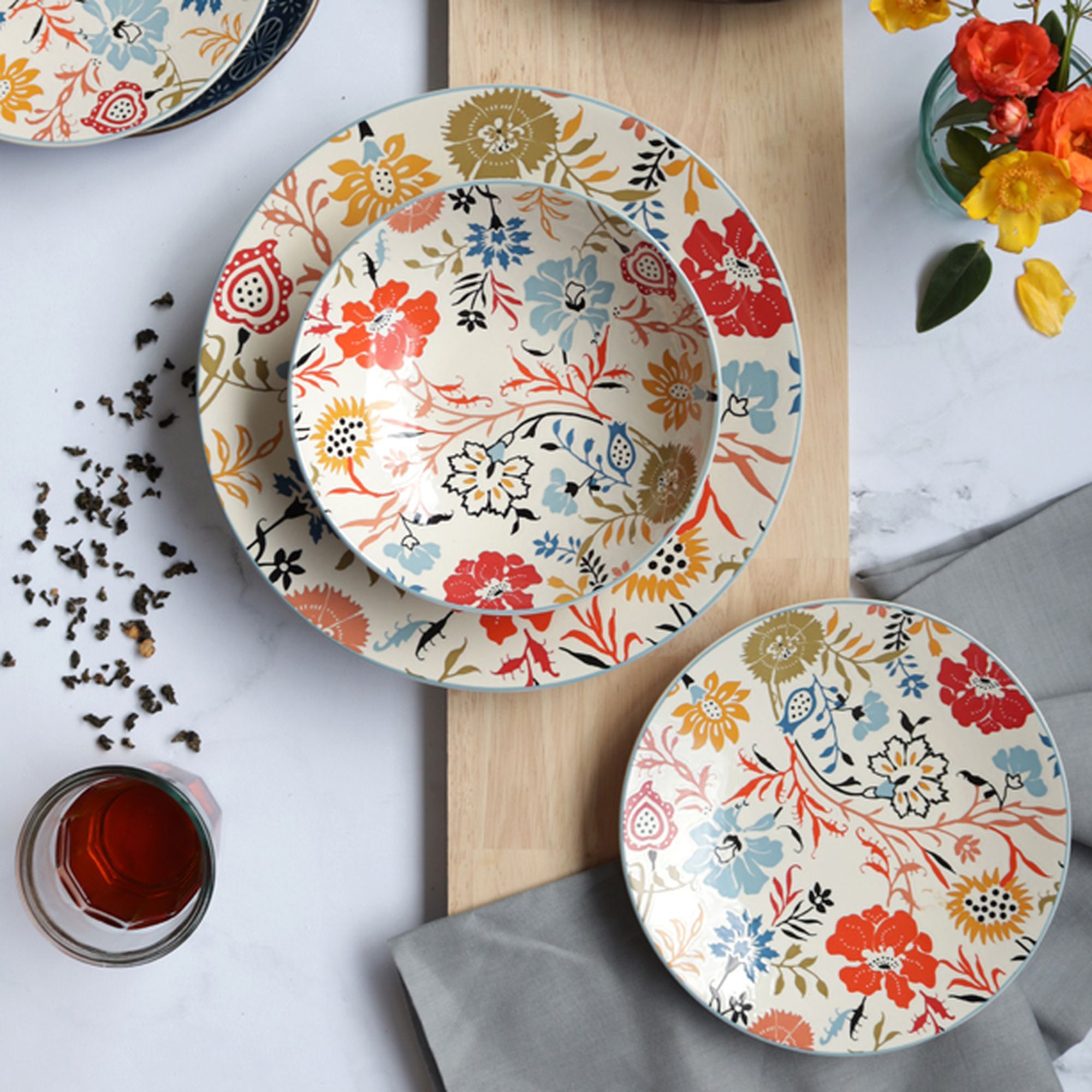 Service de table 60 pièces en porcelaine colorée JAIPUR