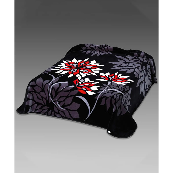 Coperta Plaid floreale Nero in morbido pile di poliestere