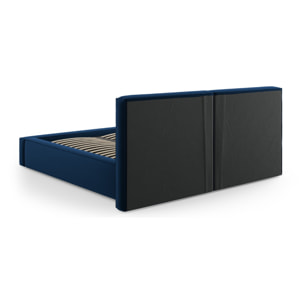 Lit coffre avec tête de lit double "Arendal" 180x200cm en velours bleu roi