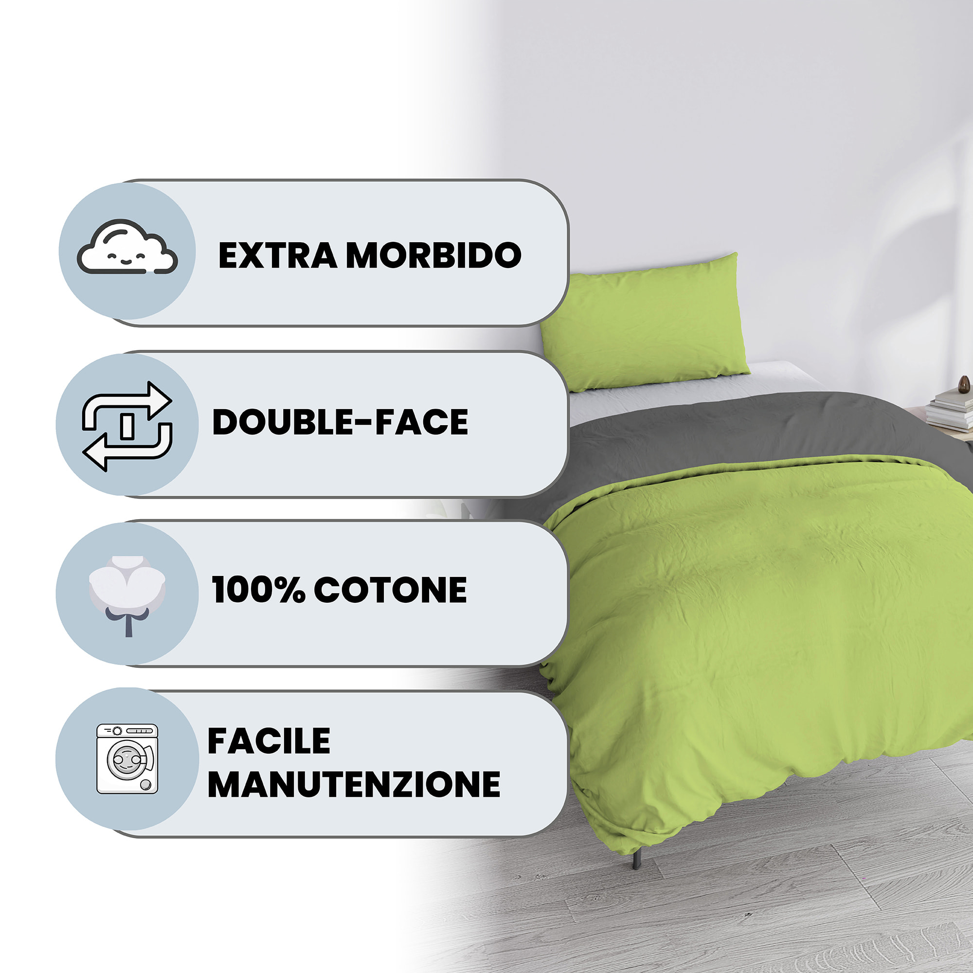 PARURE COPRIPIUMINO NATURAL COLOR PIAZZA E MEZZA - 100% COTONE MADE IN ITALY