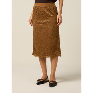 Oltre - Gonna tubino midi in pizzo - Marrone