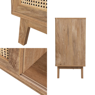 Buffet décor bois et cannage 2 portes coulissantes 150cm MANI