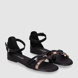 Sandalias de Piel - Negro - Tacón: Bajo
