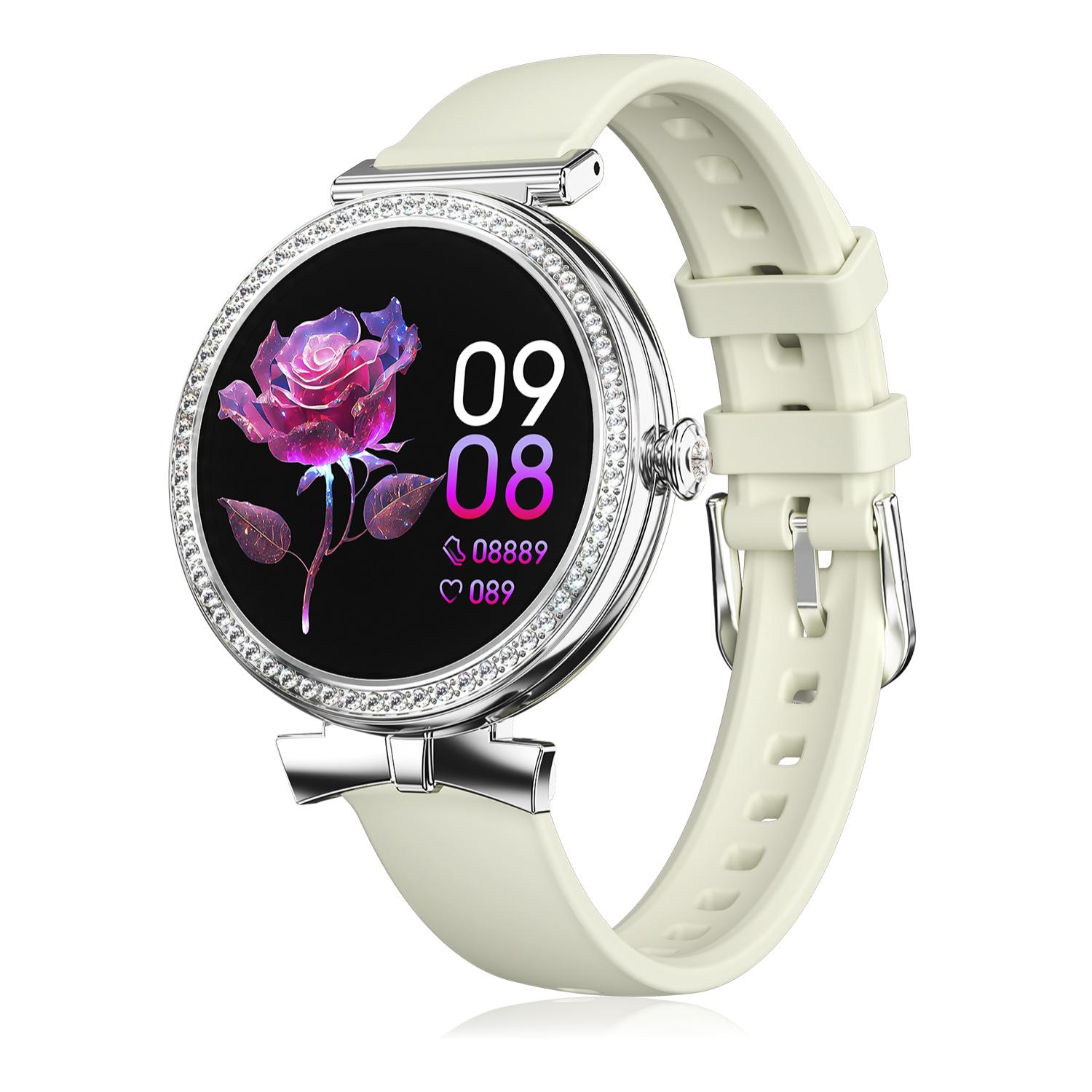 Smartwatch QS01 compatto ed elegante. Chiamate BT, notifiche push. Monitoraggio sanitario, cicli femminili. Modalità sportive.