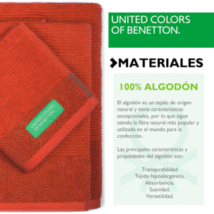 Set de 4 juegos de 3 toallas cada uno (tocador 30x50cm + lavabo 50x90cm + ducha 70x140cm) 450gsm en algodón rojo, azul, amarillo y verde benetton