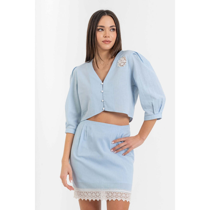 Kocca - Camicia corta donna 100% cotone con dettagli in pizzo Donna